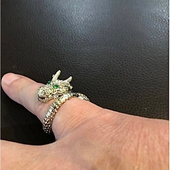Dragon Open Ring for Men Green Eyes - Picture 3 of 4